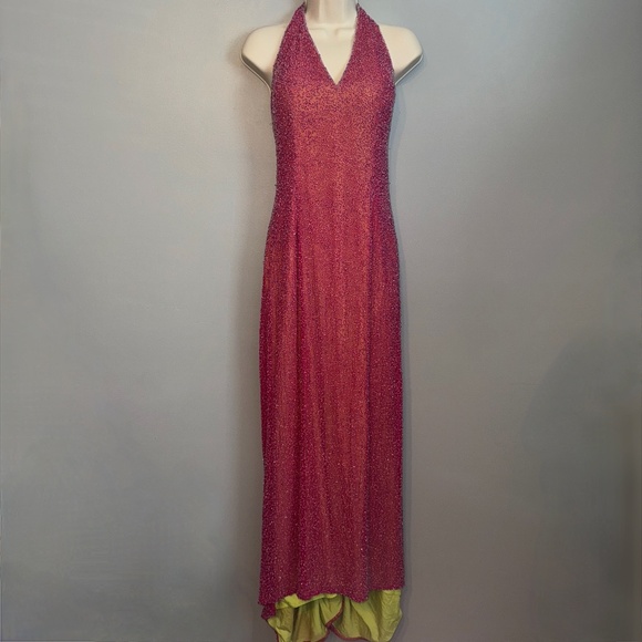 Vintage Je Matadi by Sean Mehta Silk Fully Beaded Gown Halter Maxi Size Medium - Picture 1 of 13